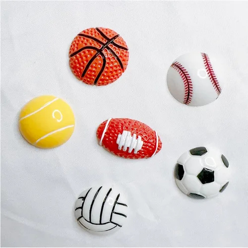 Vista 5 de Dijes de resina con parte trasera plana, 30 piezas grandes de baloncesto, fútbol, voleibol, béisbol, cuentas de resina sin agujero, cuentas