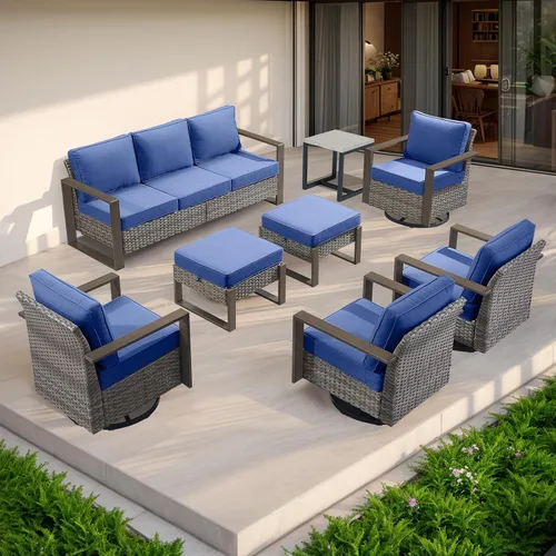 Vista 45 de Rilyson Sofá de mimbre para patio al aire libre, sofá de muebles de patio de ratán con marco resistente, mimbre de polietileno para todo
