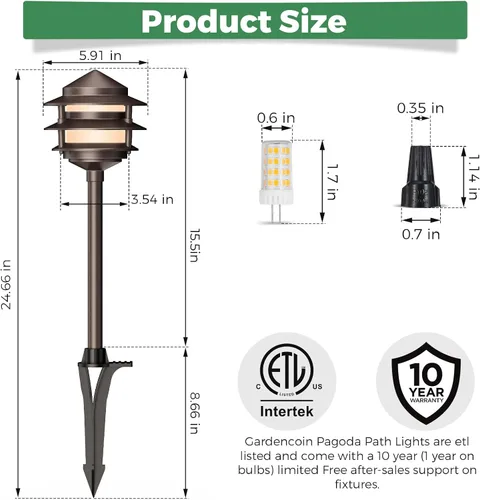 Vista 4 de Gardencoin Pagoda Luces de Camino de Bajo Voltaje para Paisaje, Luces de Camino LED al Aire Libre de 12V con Cable, Iluminación de Pasarela