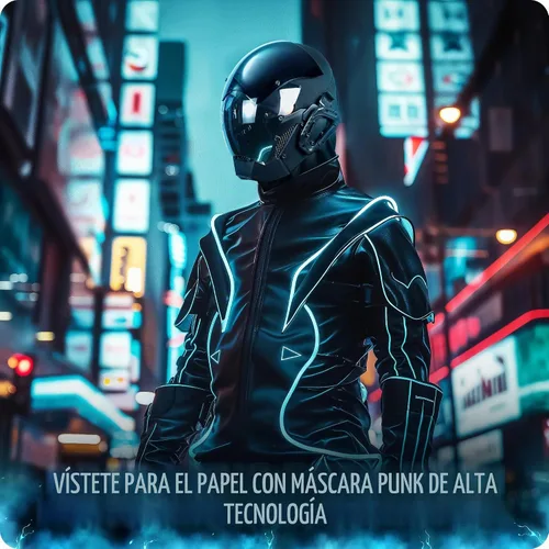 Vista 3 de Zadin Máscara punk, disfraz cibernético, casco ajustable de Halloween, máscara futurista rave