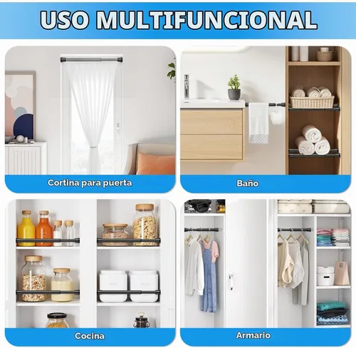 Vista 5 de Pack de 2 cortineros con resorte de tensión de 8 a 12.5 pulgadas, cortineros mini DIY sin necesidad de perforación para ventanas delgadas, armarios