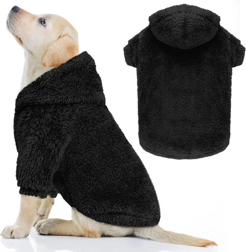 Vista 18 de Suéteres de vellón y sherpa para perros pequeños, mullidos, suaves, de doble cara, afelpados, con capucha, negro, XS