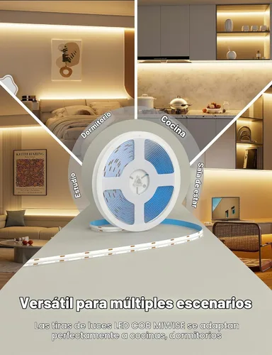 Vista 5 de MIWISE Tira de luces LED COB, tira de luz LED de 2700 K, blanco cálido, 20 pies, regulable, súper brillante, 24 V, cinta flexible de alta densidad