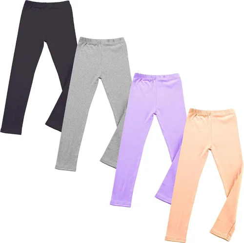 Vista 2 de Leggings básicos de algodón para niñas pequeñas, leggings para niñas pequeñas, leggings de ajuste largo para niñas, paquete de 4, Gris