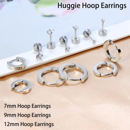 Vista 6 de Juego de aretes para múltiples piercings, 6 pares de aretes de aro pequeños chapados en oro de 14 quilates con parte trasera plana, aretes
