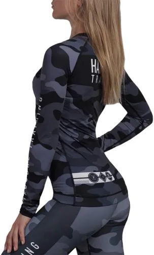 Vista 10 de Hardcore Training Camiseta de compresión de manga larga para mujer, capa base de compresión, ajustada, yoga, correr, gimnasio, entrenamiento