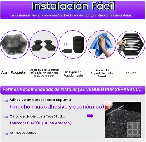 Vista 6 de TroyStudio Paneles de espuma acústica gruesa, 13.8 x 11.8 x 2 pulgadas, 12 piezas de espuma hexagonal que absorbe el sonido, azulejos acolchados