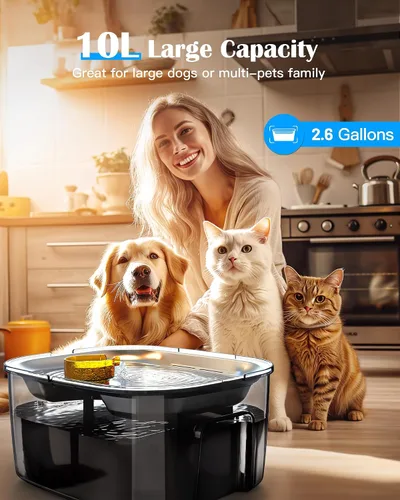 Vista 3 de Fuente de agua para perros de 2.6 galones – Fuente de acero inoxidable de 10 L para mascotas, fuente para gatos, dispensador de tazón para perros