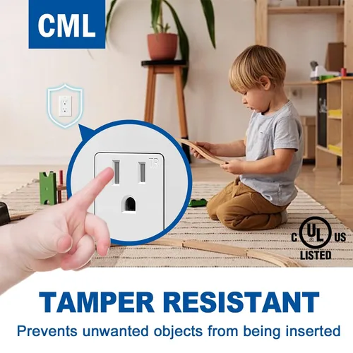 Vista 3 de CML Decorator - Toma de corriente para pared, paquete de 50 tomas eléctricas estándar de 15 amperios, 15 A/125 V, 2 polos y 3 cables, placa de pared