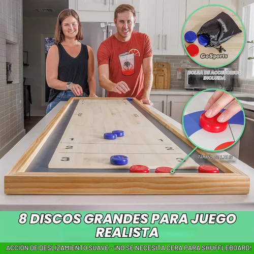 Vista 4 de GoSports Juego 2 en 1 de Shuffleboard de Mesa de 6 pies y Curling con 8 Discos y Bolsa de Transporte