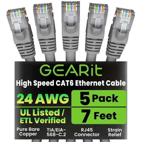 Vista 11 de GEARit Cables de conexión Cat6 de 1 pie negro (paquete de 5) Cables de conexión Cat 6 de 1 pie, cable de conexión negro/Ethernet, 10Gbps 550MHz