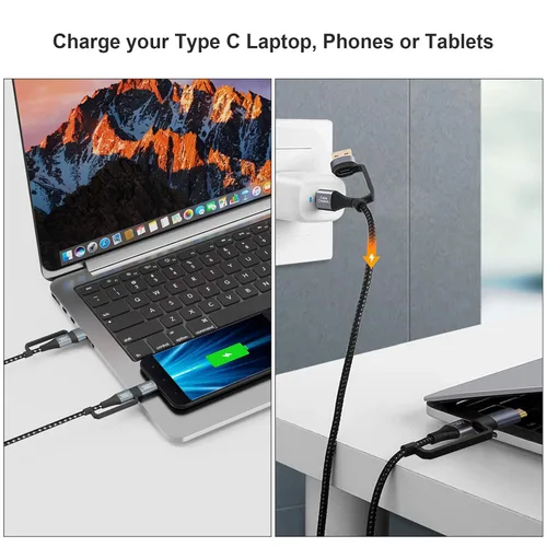 Vista 6 de CableCreation Cable de carga USB C de 6.6 pies, 4 en 1 Multi USB C a USB C, cable de carga rápida PD 3A Micro USB/Tipo C 480Mpbs de transferencia