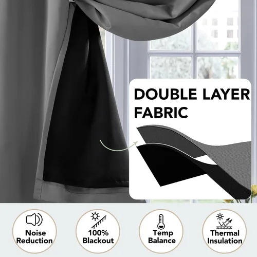 Vista 227 de Deconovo Cortinas opacas 100% con forro negro, cortinas con ojales aisladas térmicamente que reducen el ruido, doble capa para oscurecer