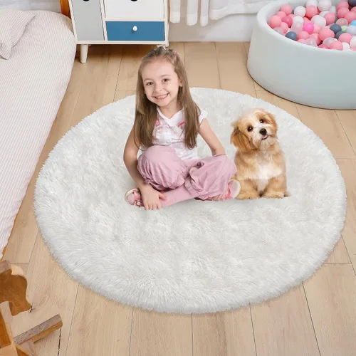 Vista 14 de Alfombra circular pequeña para dormitorio, 2 x 2 pies, color azul, para decoración de habitación de niños, redonda esponjosa para guardería