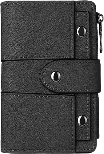Vista 11 de Cartera pequeña de cuero para mujer con bloqueo RFID y ventana para identificación, Gris oscuro, Classic