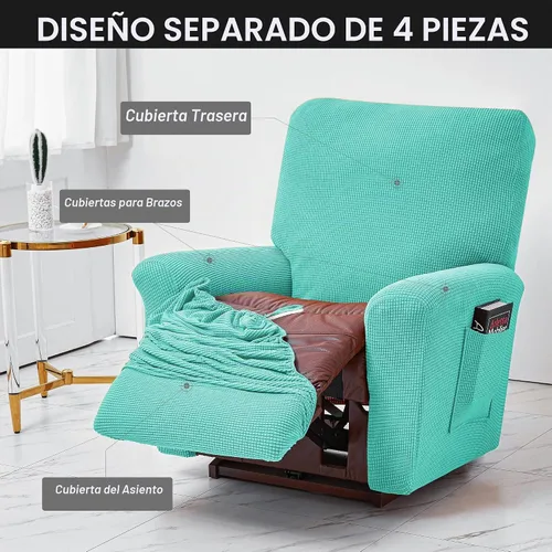 Vista 3 de CONRUSER Fundas elásticas para sillas reclinables, funda suave de 4 piezas, funda gruesa para sofá individual, funda de jacquard con bolsillo