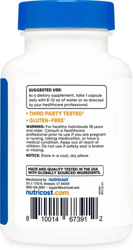 Vista 4 de Nutricost Policosanol (40 mg) 120 cápsulas, sin gluten Sin OMG y apto para vegetarianos