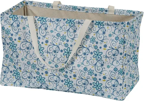 Vista 7 de Household Essentials Bolso de lona Krush con estampado floral blanco y azul, bolsa multiusos para todos los propósitos Floral azul
