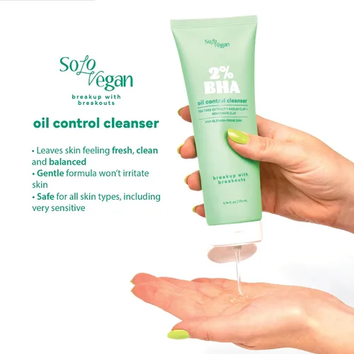 Vista 5 de SoloVegan BHA Gel Cleanser Cuidado de la piel coreano vegano ligero para pieles grasas y propensas al acné (gel limpiador, 5.74 onzas líquidas)