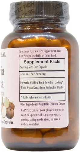 Vista 2 de Pueraria Mirifica Cápsulas vegetarianas, 60 0.019 oz, sin estearato, botella de vidrio