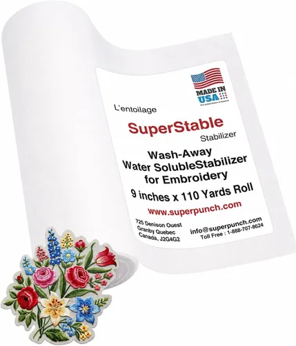Vista 11 de Superpunch Wash Away - Estabilizador de bordado soluble en agua, rollo de 9 pulgadas x 10 yardas, película transparente para bordado a máquina
