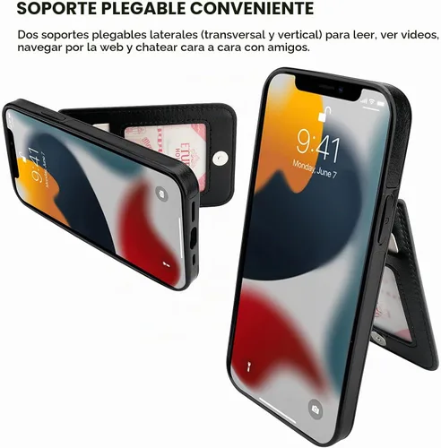Vista 5 de KIHUWEY Funda Cartera Compatible con iPhone 13 con Soporte para Tarjetas de Crédito, Cierre Magnético de Cuero Premium con Soporte, Funda Protectora
