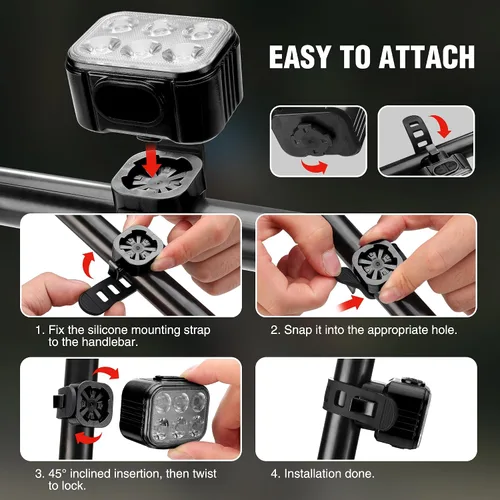 Vista 6 de WORKPRO Juego de luces de bicicleta [8+13 modos], juego de luces recargables para bicicleta ultra brillantes, luces de bicicleta impermeables IP65