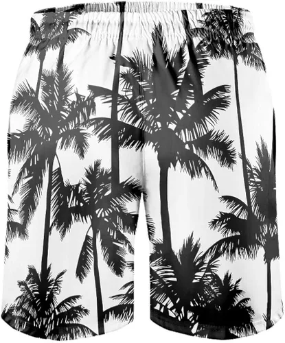 Vista 3 de BOTURN Mens Swim Shorts Seamless Black Palm Trees Print Slim Fit Bathing Swim Trunks with Pockets