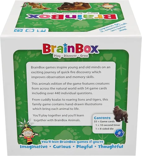 Vista 3 de BrainBox - Juego de cartas de animales – Memoria y observación, 55 tarjetas de escenas detalladas, trivia familiar para niños y adultos, a partir