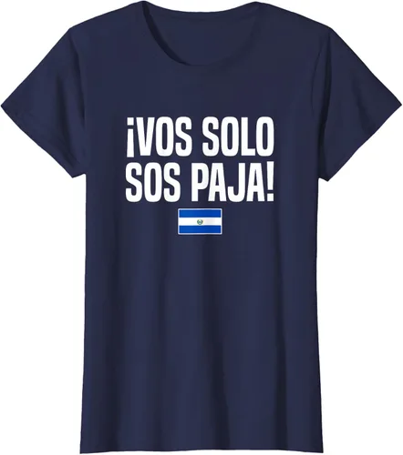 Vista 39 de Camiseta Vos Solo Sos Paja Salvadoran Slang Bandera de El Salvador, Negro