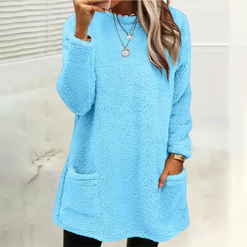 Vista 2 de LCMTWX Sudadera de forro polar cálido para invierno para mujer, con bolsillos, holgada, suave, de manga larga, sin botones, para Navidad