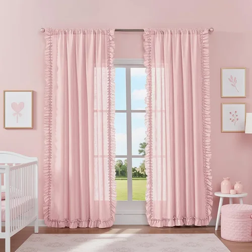 Vista 8 de TERLYTEX Cortinas de encaje de lino de 96 pulgadas de largo 2 paneles, 42 x 96 pulgadas, cortinas con volantes estilo granja para sala con bolsillo