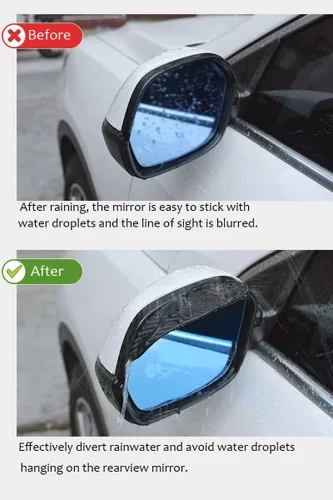 Vista 3 de Pincuttee Visor de lluvia de espejo para cejas, protectores de lluvia para espejo lateral, fundas para automóvil, ajuste único, paquete de 2 Negro