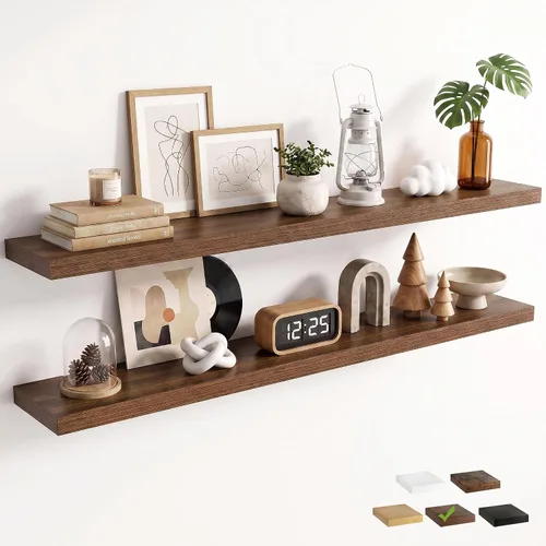 Vista 27 de Marsmiles 9.3 Inch Floating Shelves for Wall 2 Pack, 9.3" D Wood Grain Bathroom Shelves Black Finish