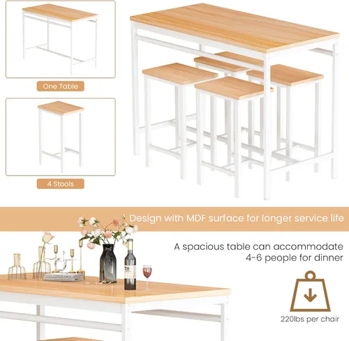Vista 6 de DKLGG Juego de mesa de comedor para 4 mesas de cocina y sillas para 4, mesa de cocina pequeña con 4 taburetes, juego de mesa de comedor de madera