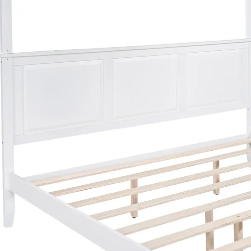 Vista 5 de Harper & Bright Designs Cama con dosel tamaño King con cabecera y estribo, cama de plataforma de madera con soporte de listones, tamaño King