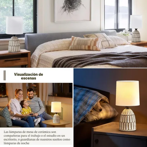 Vista 3 de EJIAXIN Juego de 2 lámparas de mesa de 13.5 pulgadas, pequeñas lámparas bohemias, lámparas de noche, lámpara de mesa rústica de cerámica