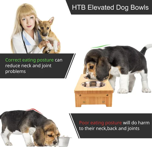 Vista 6 de HTB Cuencos elevados para perros, soporte elevado para perros con 2 cuencos de acero inoxidable, cuencos elevados para perros grandes, medianos