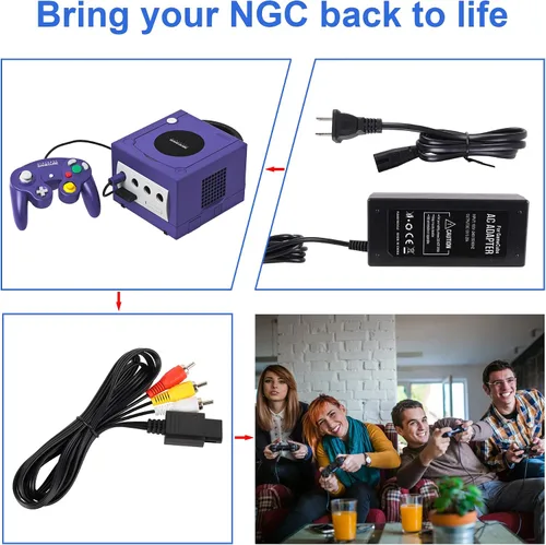 Vista 6 de Fuente de alimentación y cable AV para Gamecube adaptador de corriente CA NGC y juego de cables AV cable de alimentación y cable AV compatible
