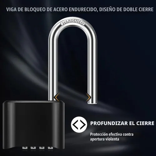 Vista 4 de Candado de combinación con grillete largo de 6.35 cm, Diyife - Candado grande para exteriores resistente a la intemperie, diseño de contraseña