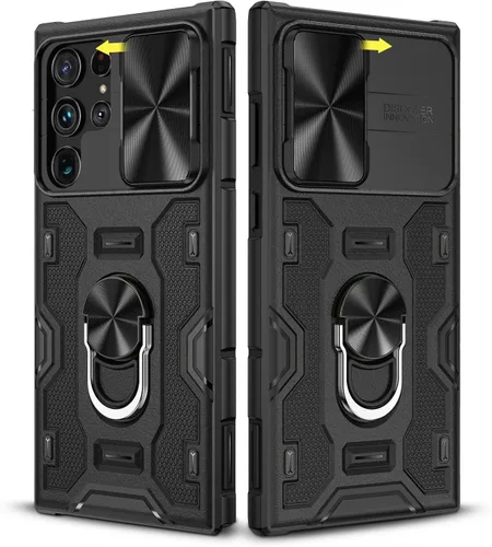 Vista 10 de Caka Funda para Samsung Galaxy S22 con soporte y funda para cámara, color Negro