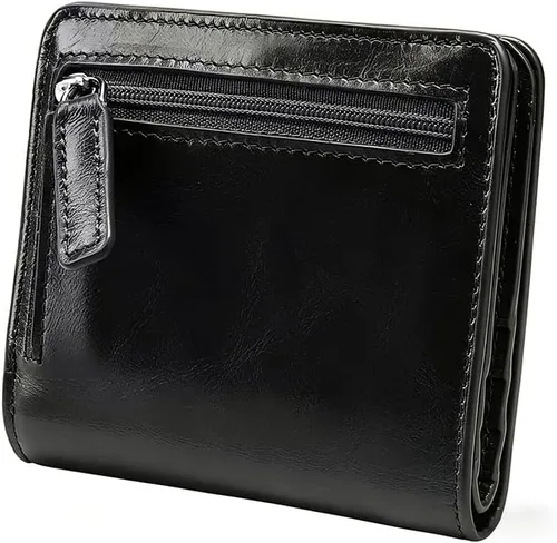 Vista 10 de Itslife - Cartera de piel con cierre de cremallera para mujer, tamaño pequeño, con ventana para identificación, marrón (Waxed Brown)), 1301