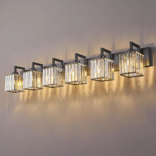 Vista 62 de Moderna lámpara de cristal para pared/tocador de baño, de 5 luces, color cromo Cromo torcido