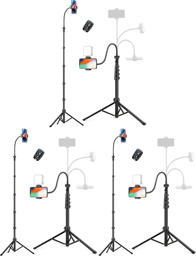 Vista 11 de Trípode de teléfono de 70 pulgadas con control remoto y soporte, soporte portátil para teléfono celular, palo selfie para grabación de video