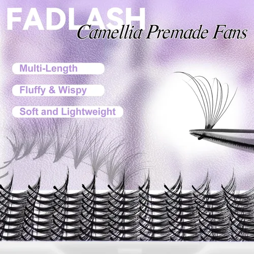 Vista 73 de FADLASH Extensiones de pestañas postizas en abanico con base puntiaguda 10D, extensiones de pestañas postizas de tallo medio, extensiones