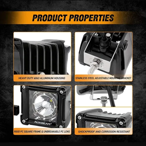 Vista 6 de Auxbeam Serie FA, cubos LED de 3 pulgadas con DRL, 2 modos, haz puntual, luces todoterreno de 20 W, luces de conducción, luces de pilar A, luces