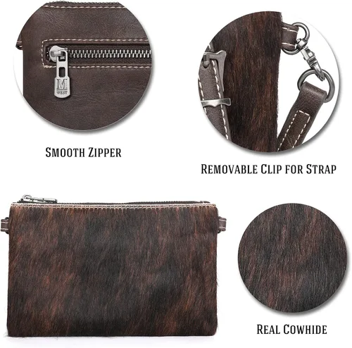 Vista 2 de Montana West Cowhair - Bolso cruzado de piel para teléfono celular cartera para mujer vaquera occidental pequeño bolso cruzado