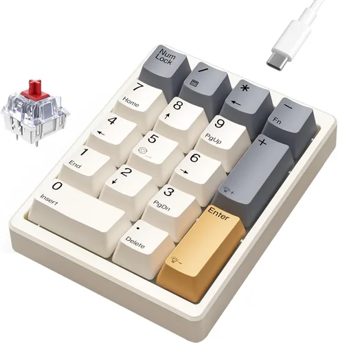 Vista 10 de Kisnt Teclado mecánico de números, Numpad intercambiable en caliente, con cable USB de 17 teclas, teclado numérico retroiluminado blanco con teclas