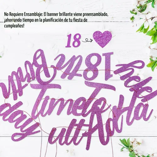 Vista 6 de Decoraciones moradas de cumpleaños número 18 para niñas, banda, tiara de 40 pulgadas, globos de papel de aluminio, globos de confeti de oro rosa