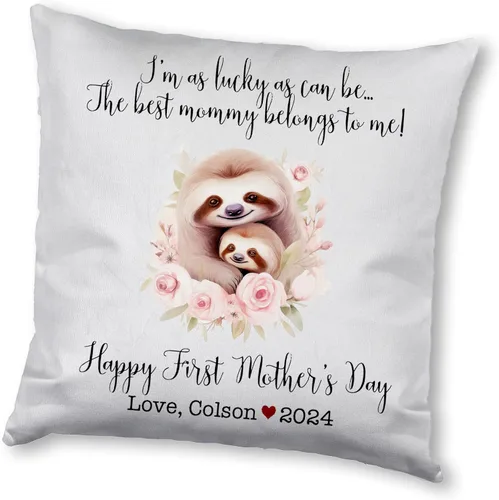 Vista 11 de Mother's Day Sloth, First Mother's Day Custom Pillowcase, Personalized Mother's Day Pillowcase, Gift for Mom, Home Decor